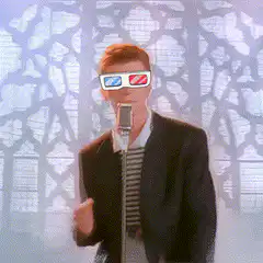 Rick Astley dancing with 3D glasses