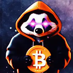 Raccoon in hoodie holding Bitcoin