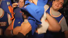 Bearded Knicks fan interviewed in crowd