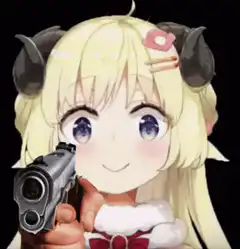 anime girl with horns holding gun