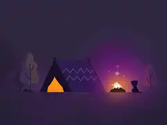cat sitting by campfire at night