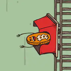Bitcoin character falling down a ladder