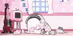 anime girl sleeping with headphones