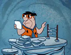Fred Flintstone doing math with glasses