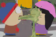 Cartman gets vomited on by a girl