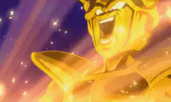 Golden armored character screaming with energy