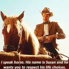 Cowboy introduces his horse Susan