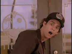 Jim Carrey as Ace Ventura shocked then smug
