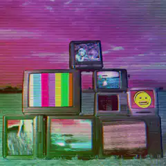 Stack of retro TVs with glitch effects