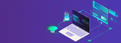 isometric laptop with glowing data connections