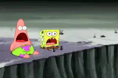 SpongeBob and Patrick screaming at the cliff edge
