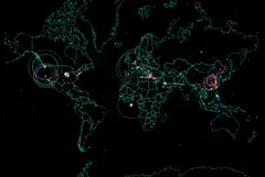 World map with glowing network connections