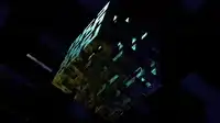 Abstract rotating cube with shifting colors