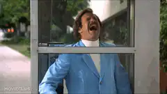 Ron Burgundy screaming in a phone booth