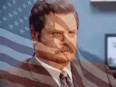 Ron Swanson with American flag overlay