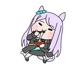 chibi cat girl eating noodles