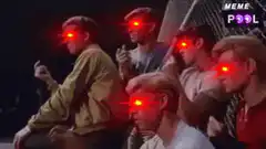 Men with laser eyes and bitcoin