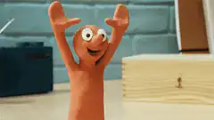 Claymation character cheering