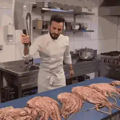Chef slaps octopus