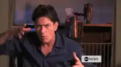Charlie Sheen yelling and pointing