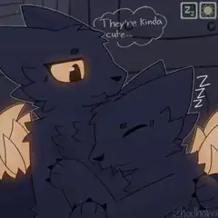Dark wolf holding sleeping wolf