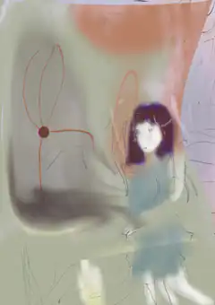 Girl with abstract orange lines