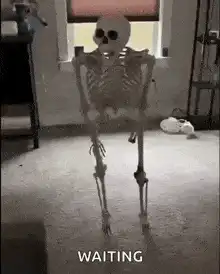 Skeleton waiting then falling over