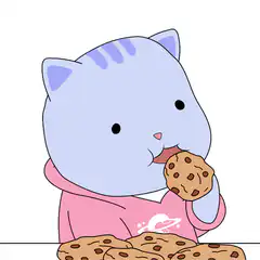 Blue cat eating chocolate chip cookies