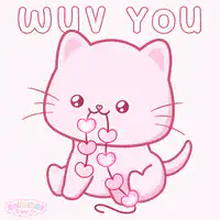 Pink cat holding heart string