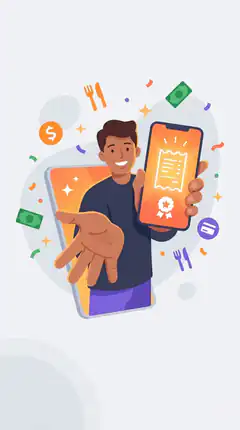 Man holding phone with receipt and money