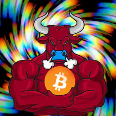 angry muscular bull holding bitcoin