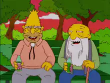 Homer and old man sitting on bench