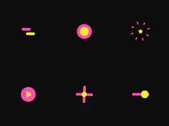 pink and yellow icons on black