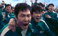 Squid Game players celebrating