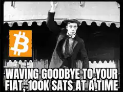 Charlie Chaplin waving goodbye to fiat