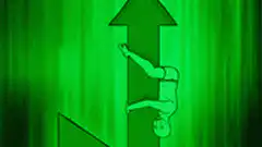 Man climbing up a green arrow