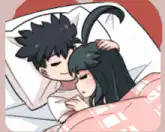 anime couple sleeping in bed