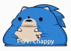 Chubby Sonic holding a drink