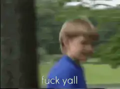 Blonde boy salutes and says fuck yall I'm out