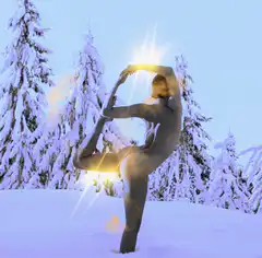 Yoga pose in snow with glowing light