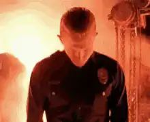 Firefighter raises finger