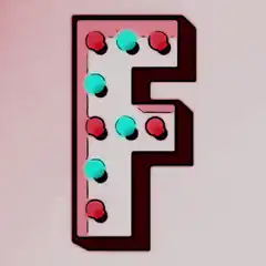 F with blinking red and teal lights