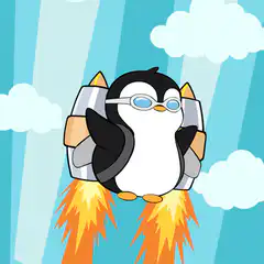 penguin flying with rocket boots