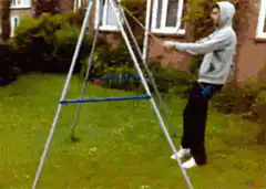 man falls off swing
