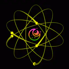 Spinning atom with colorful logo