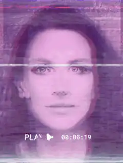 Woman face with VHS glitch effect
