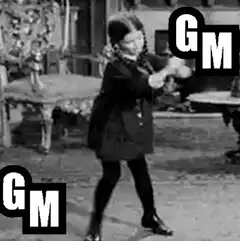 Wednesday Addams dancing with GM text