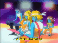 Blue alien band plays on stage