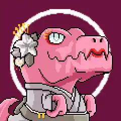 Pink Pixel Art Dinosaur with Halo