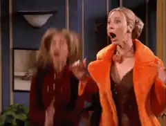 Phoebe and Monica screaming in shock